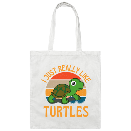 Retro I Just Really Like Turtles, Funny Turtles Canvas Tote Bag