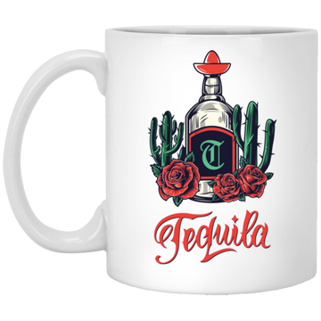 Tequila Bottle, Wine Bottle Central Cactus Forest White Mug