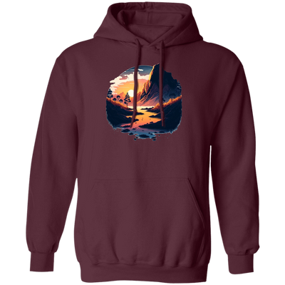 Simple Picture Of Sunset With Rock And River, Best Landscape Gift Pullover Hoodie