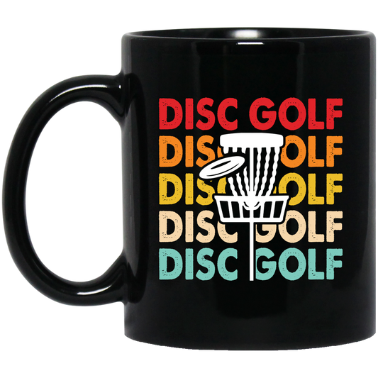 Disc Golf Game, Retro Disc Golf, Through The Disc To The Basket Black Mug