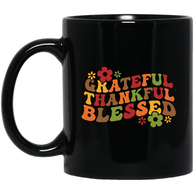 Grateful, Thankful, Blessed, Thanksgiving, Fall Season Black Mug