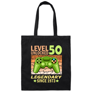 Birthday Gift 50th Unlocked Level 50 Legendary Since1973 Canvas Tote Bag