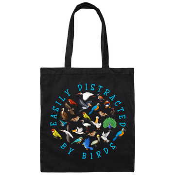 Easily Distracted By Birds, Love Birds, Kinds Of Bird Canvas Tote Bag