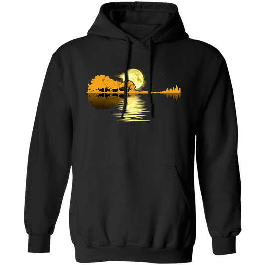 Love Guitar, Guitar Lake Shadow, Moon Lake Night Mathmetics Guitar Awesome Pullover Hoodie