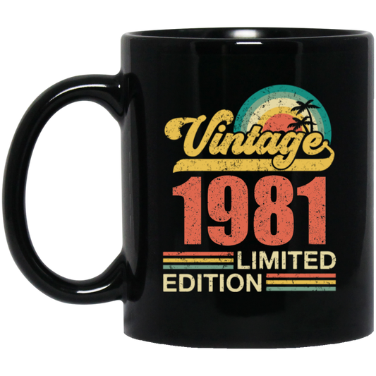 Hawaii 1981 Gift, Vintage 1981 Limited Gift, Retro 1981, Tropical Style Black Mug