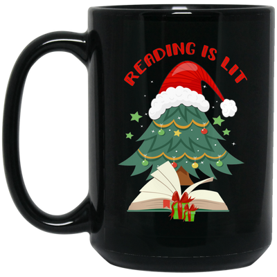 Reading Is Lit, Christmas Tree, Christmas Book, Merry Christmas, Trendy Christmas Black Mug