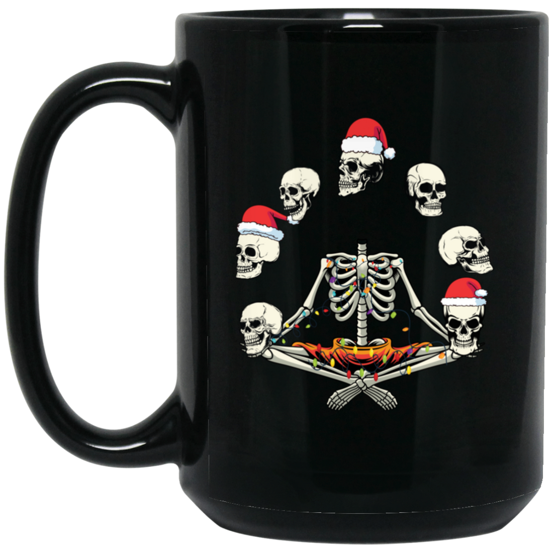 Happy Halloween, Funny Halloween, Skeleton Play With Skulls, Merry Christmas, Trendy Christmas Black Mug
