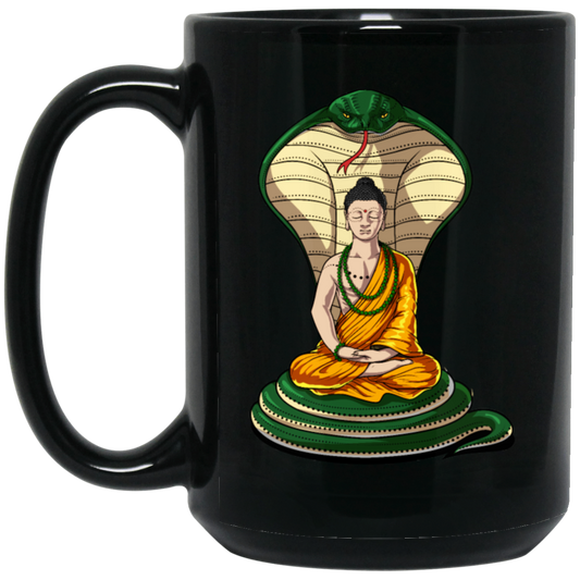 Buddha Cobra Snake, Zen Yoga, Meditation Hindu, Love Buddha Gift Black Mug