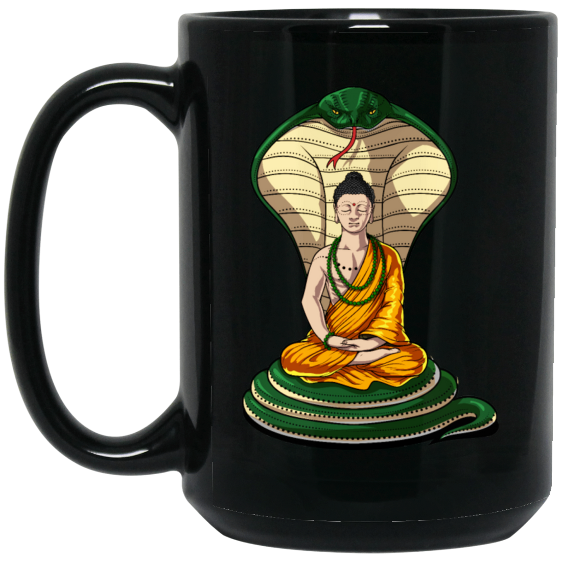 Buddha Cobra Snake, Zen Yoga, Meditation Hindu, Love Buddha Gift Black Mug