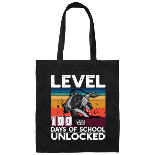 Love To Play Video Game, Level Up, 100 Days At School, Retro School Lover Canvas Tote Bag