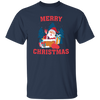 Cute Santa, Happy Santa, Funny Santa, Santa With Gift, Merry Christmas, Trendy Christmas Unisex T-Shirt