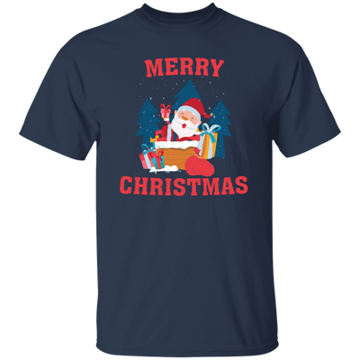 Cute Santa, Happy Santa, Funny Santa, Santa With Gift, Merry Christmas, Trendy Christmas Unisex T-Shirt