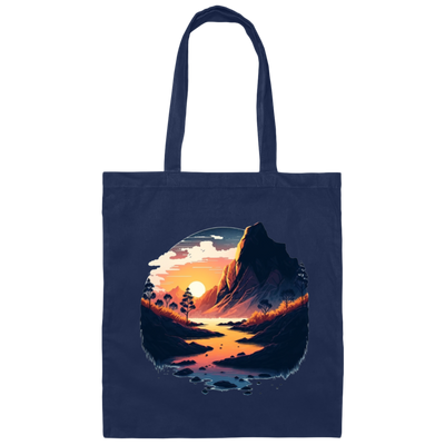 Simple Picture Of Sunset With Rock And River, Best Landscape Gift Canvas Tote Bag
