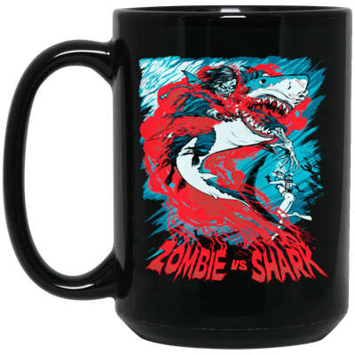 Fight Shark Vs Zombie, Zombie Fight Shark, Horror Gift, Scare Zombie Black Mug