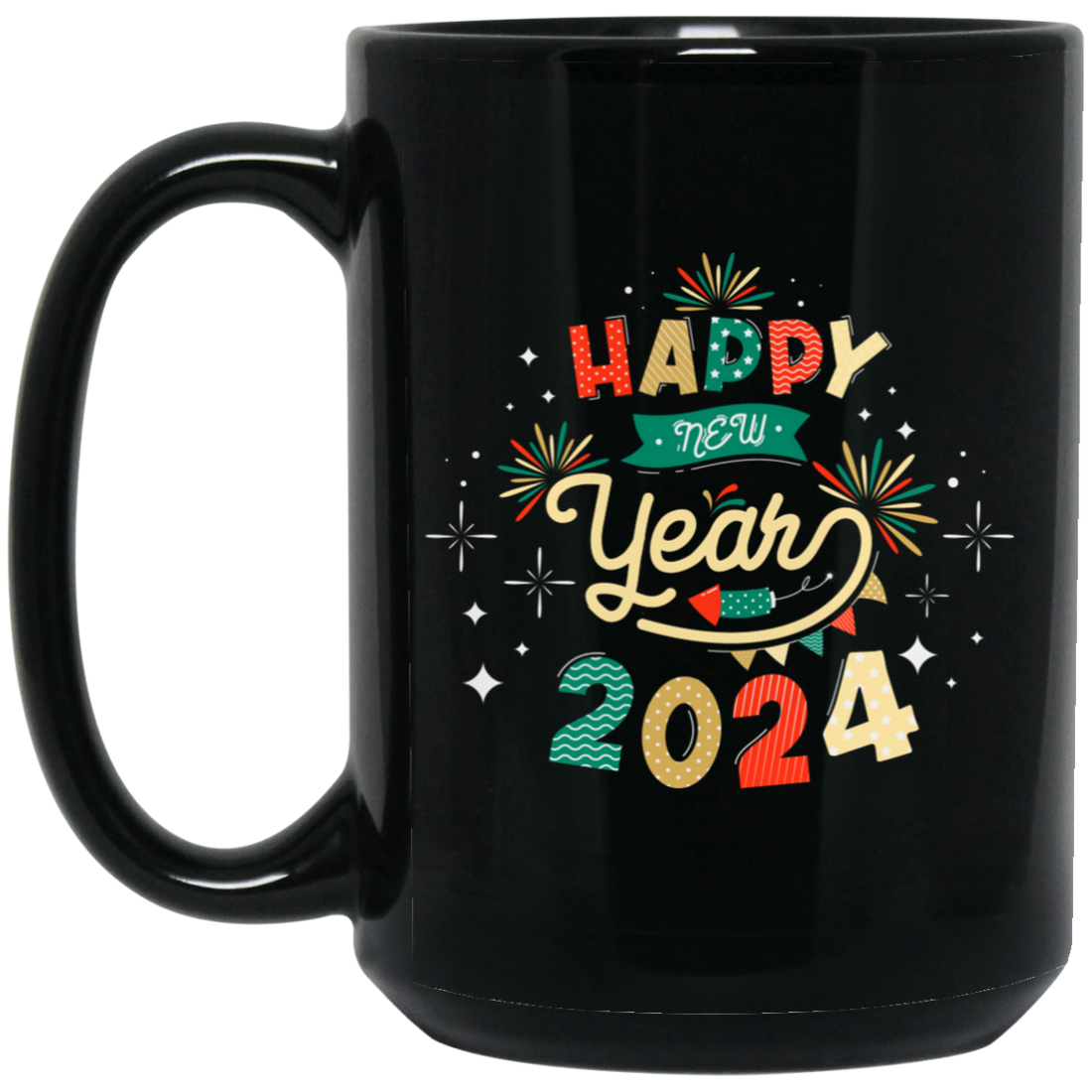 Happy New Year, 2024 New Year, New Year Fireworks Black Mug