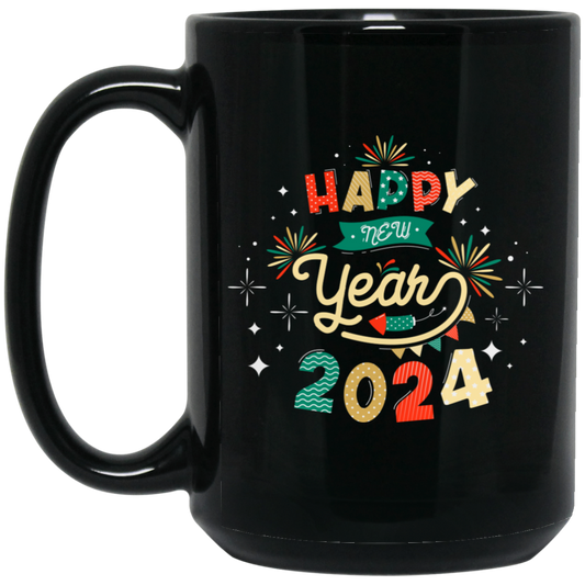 Happy New Year, 2024 New Year, New Year Fireworks Black Mug