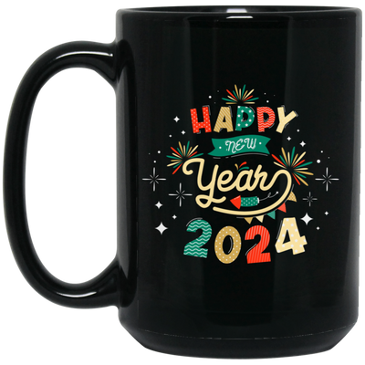 Happy New Year, 2024 New Year, New Year Fireworks Black Mug