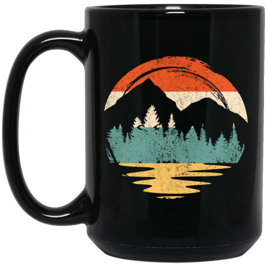 Vintage Mountain, Beach River Forest, Natural Retro, Sunset Cool Black Mug