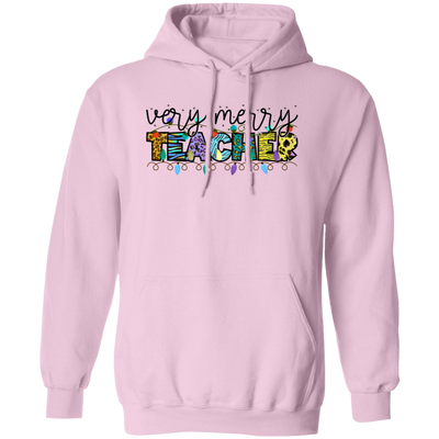 Very Merry Teacher, Merry Christmas, Trendy Christmas, Xmas Lights Pullover Hoodie