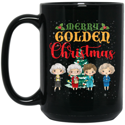 Merry Golden Christmas, Chibi Golden Girl Cartoon With Xmas Tree And Snow Best Gift Black Mug