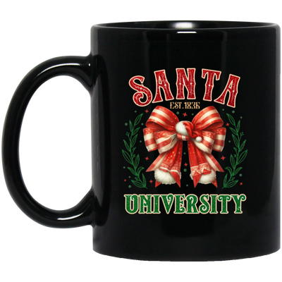 Santa University, Est 1836, Christmas Bow, Merry Christmas Black Mug