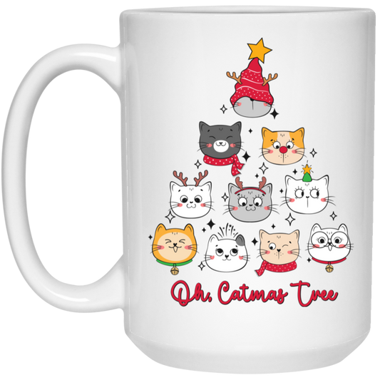 Catmas Tree, Merry Catmas, Cute Cat, Merry Christmas, Trendy Christmas White Mug