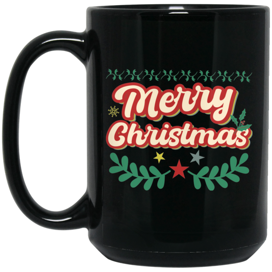 Merry Christmas, Xmas Pattern, 3D Text Christmas, Merry Christmas, Trendy Christmas Black Mug