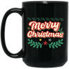 Merry Christmas, Xmas Pattern, 3D Text Christmas, Merry Christmas, Trendy Christmas Black Mug