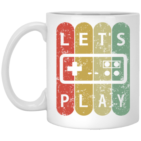 Old School Vintage, Let's Play Game, Retro Video Game, Player Gift White Mug