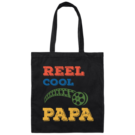Reel Cool Papa, Dad Gift, Vintage Movie Lover Gift Canvas Tote Bag