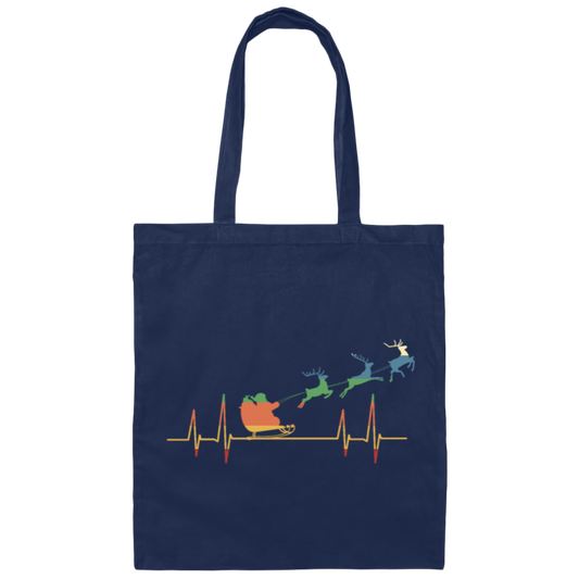 Retro Heartbeat Santa With Deers Canvas Tote Bag