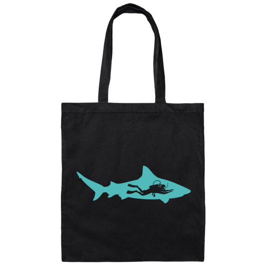 Diving Gift, Diving Silhouette, Shark Lover, Diver Gift Canvas Tote Bag