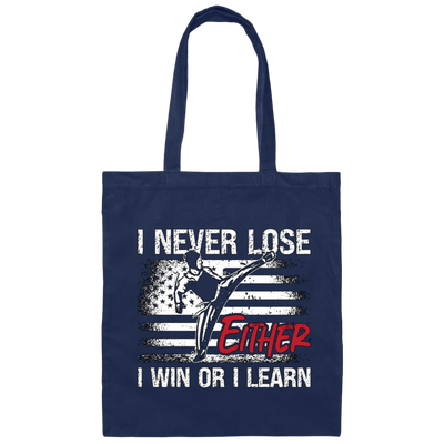 I Never Lose Taekwondo, I Win Or I Learn Gift, American Flag Canvas Tote Bag