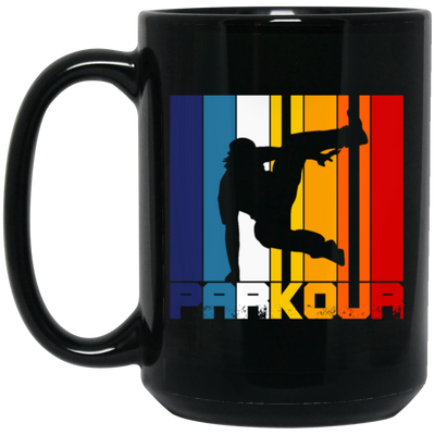 Retro Parkour Jumping, Birthday Gift, Free Running, Climbing Movement Black Mug