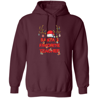 Santa Favorite Teacher, Santa Teacher, Funny Santa, Deer Santa Pullover Hoodie