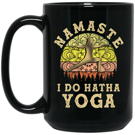 Namaste Lover, I Do Hatha Yoga, Doing Hatha, Love Yoga Retro Style Black Mug