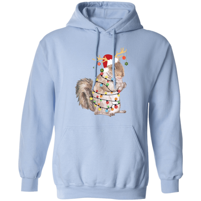 Squirrel Christmas, Merry Christmas, Christmas Lights, Funny Squirrel Pullover Hoodie