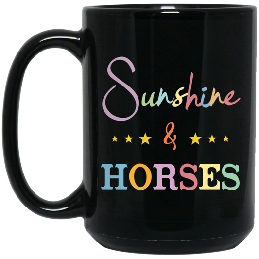 Sunshine And Horses, Groovy Hore, Retro Horse Black Mug