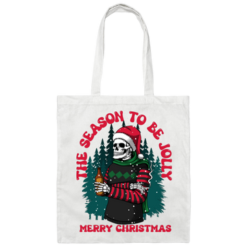 The Season To Be Jolly, Merry Christmas, Trendy Christmas, Skeleton Santa Canvas Tote Bag