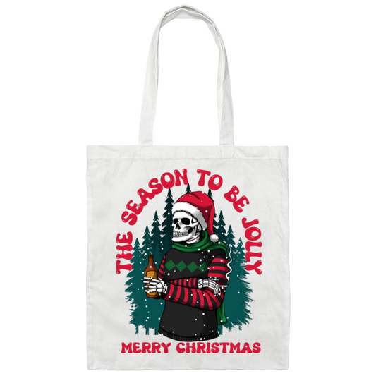 The Season To Be Jolly, Merry Christmas, Trendy Christmas, Skeleton Santa Canvas Tote Bag