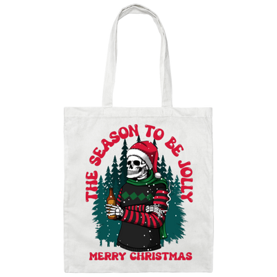 The Season To Be Jolly, Merry Christmas, Trendy Christmas, Skeleton Santa Canvas Tote Bag