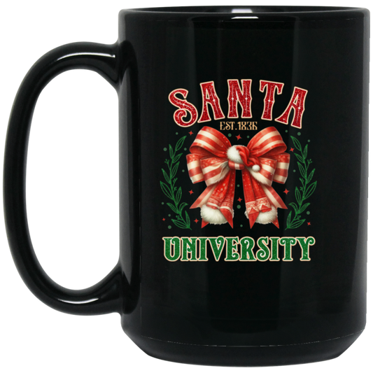 Santa University, Est 1836, Christmas Bow, Merry Christmas Black Mug