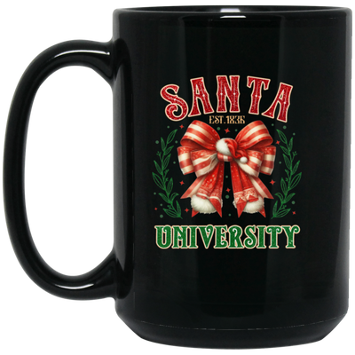 Santa University, Est 1836, Christmas Bow, Merry Christmas Black Mug