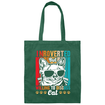 Retro Cat Introverted, But Willing To Discuss Cat Vintage Canvas Tote Bag