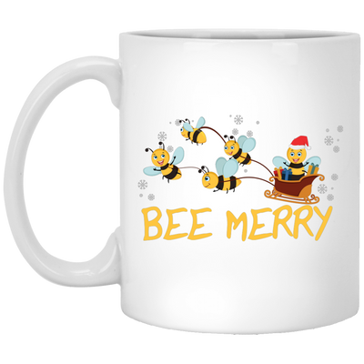 Bee Merry, Cute Bee, Funny Bee, Bee Christmas, Merry Christmas, Trendy Christmas White Mug