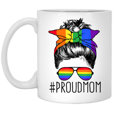 Freemomhugs, Proud Mom, Proud LGBT Mom, Messy Bun, Mother's Day White Mug