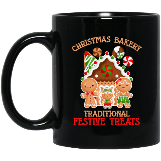 Christmas Bakery, Traditional Festive Treats, Gingerbread Family, Merry Christmas, Trendy Christmas Black Mug