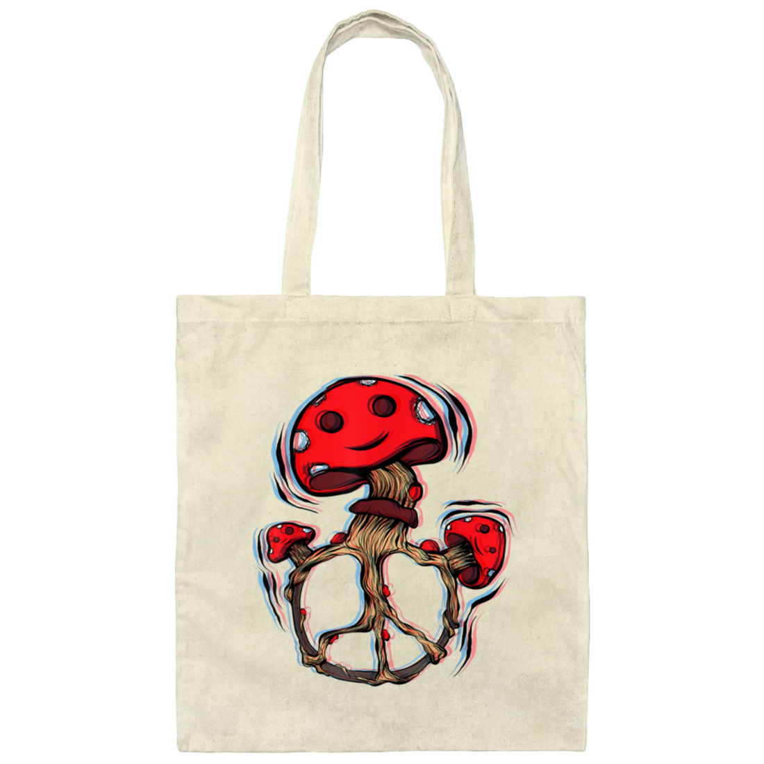 Peace Sign, Trippy Magic Mushrooms, Hippie Lover Canvas Tote Bag