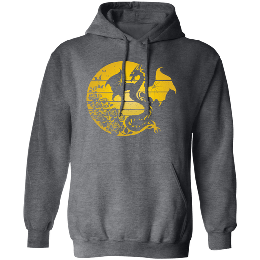 Dragon Flowers Vintage, Gold Dragon, Love Dragon, Flower In Circle Pullover Hoodie