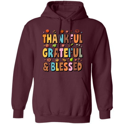 Groovy Thankful, Groovy Grateful, Blessed, Thanksgiving Pullover Hoodie